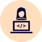 Icon with female head and code symbol